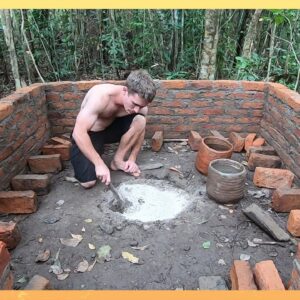 Primitive Technology: Wood Ash Cement & Fired Brick Hut