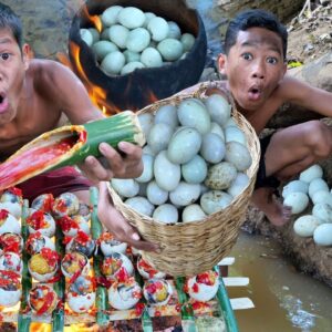 Survival in the rainforest, Duck egg, cooking delicious eating,