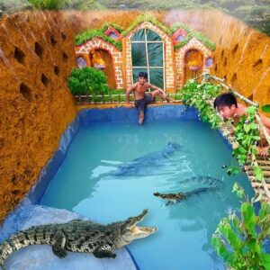 Build Swiming Pool Crocodile Around The Secret Underground House