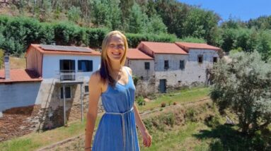 Maya Feliz rebuilding a corner of an old stone house during an off-grid homestead renovation