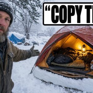 Winter survival shelter tent in blizzard snow conditions
