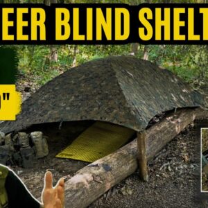 DIY emergency shelter built in the woods using an alpha tent design for under 30 dollars