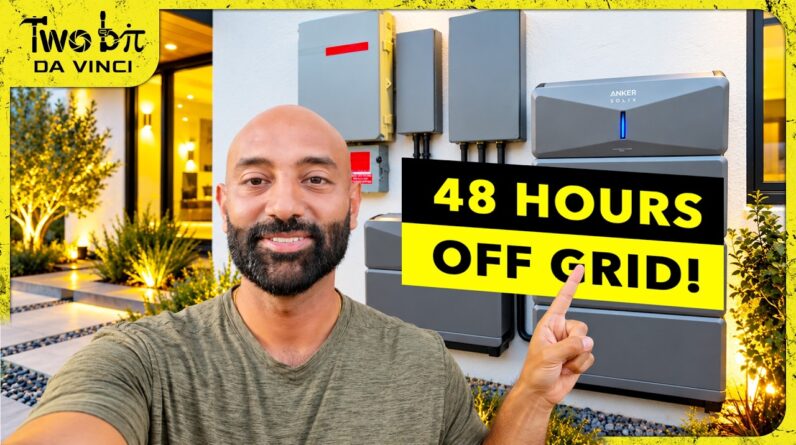 Family living off-grid for 48 hours using a portable battery and solar power system