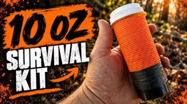 10oz minimalist survival kit with fire, water, navigation, signaling, repair, and first aid components