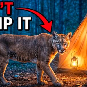 Campsite at night with a tent lit from within, illustrating what to do when you hear footsteps near your tent