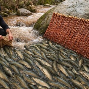 Primitive fish traps built from natural materials during a 7-day wilderness survival challenge